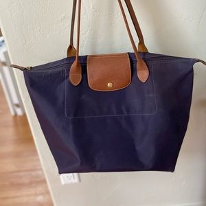 Longchamp Purple Le Pliage Large Nylon Long Handle Tote